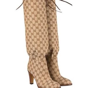 Gucci Leather-trimmed Coated-canvas Knee Boots